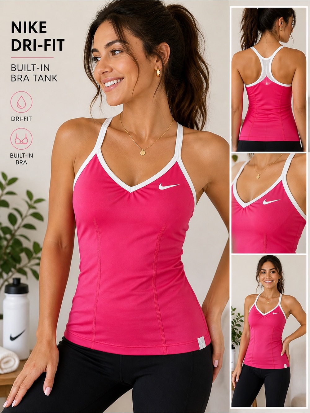 Nike Dri-FIT Pink Built-In Bra Tank Top Women’s Medium Athletic Racerback
